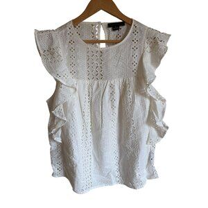 sanctuary XL Cream Ivory Eyelet Ruffle Short Sleeve Top 100% Cotton